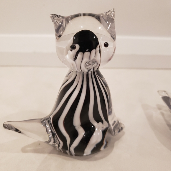 Vintage Handmade Crystal Art Glass Hand Blow Black & White Figurines Cat & Duck - Picture 3 of 6